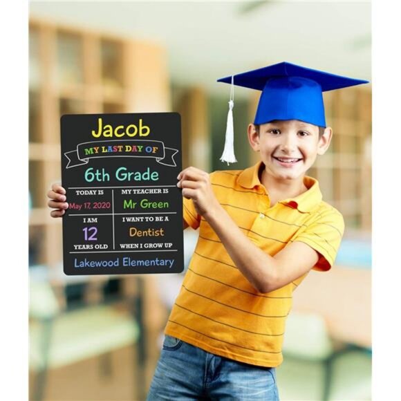 First Day of School Sign Board, 12″x8.5″ Photo Prop Sign Double Sided, Wet Erase - Picture 5 of 5